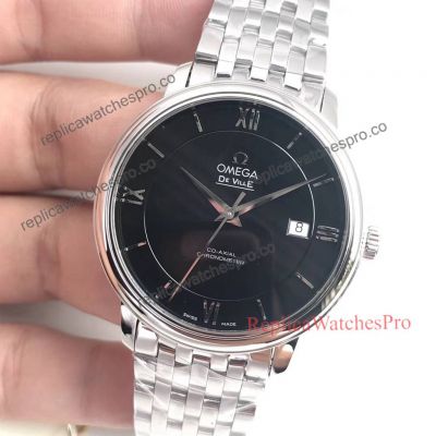 Best Copy De Ville Omega Black Dial Stainless Steel Watch For Sale